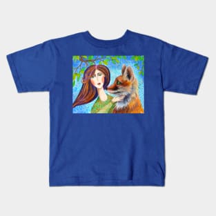 She Has a Fox Soul Watercolor Illustration Kids T-Shirt